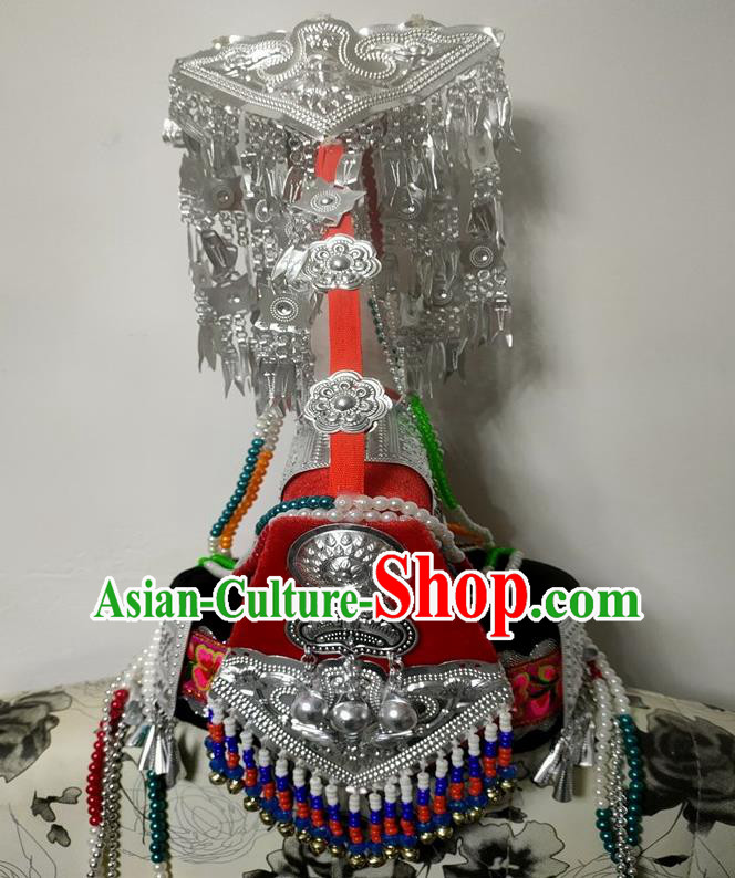 Chinese She Ethnic Folk Dance Headdress Traditional She Nationality Performance Tassel Hat Chinese She Ethnic Folk Dance Headdress Traditional She Nationality Performance Tassel Hat