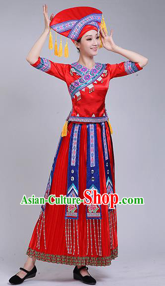 China Zhuang Nationality Clothing Guangxi Ethnic Dance Outfits Minority Performance Red Dress China Zhuang Nationality Clothing Guangxi Ethnic Dance Outfits Minority Performance Red Dress