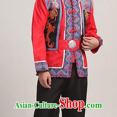 Chinese Yao Ethnic Stage Performance Outfits Guangxi Zhuang Nationality Festival Costumes and Headwear for Men