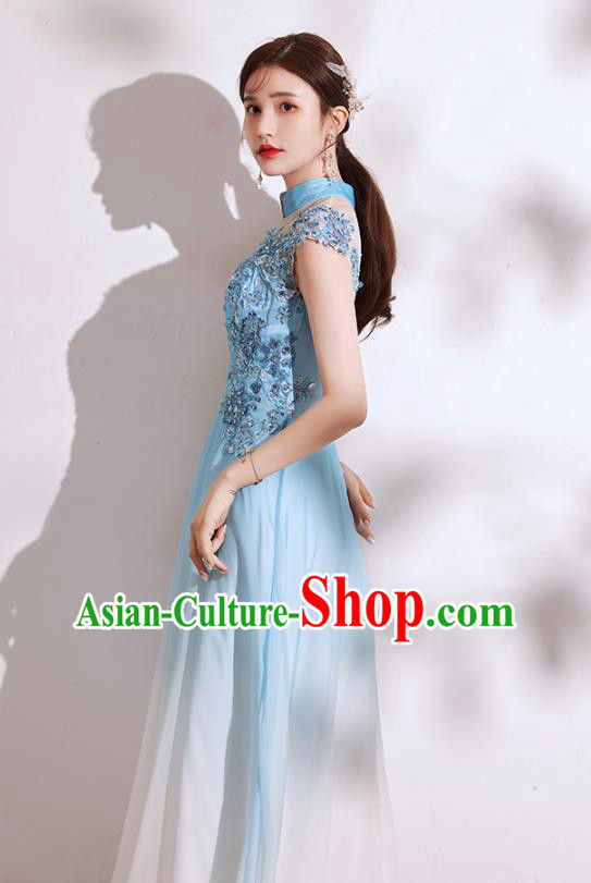 China Chorus Group Costumes Annual Meeting Compere Clothing Catwalks Blue Dress China Chorus Group Costumes Annual Meeting Compere Clothing Catwalks Blue Dress