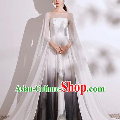 China Stage Show Ink Painting Full Dress Chorus Group Performance Costumes Annual Meeting Compere Clothing
