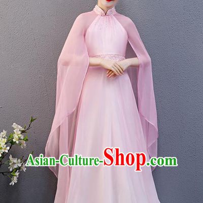 Top Grade Girl Chorus Group Fashion Catwalks Pink Cape Full Dress Children Day Stage Performance Costume