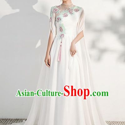 China Solo Performance White Full Dress Woman Modern Dance Costume Catwalks Clothing