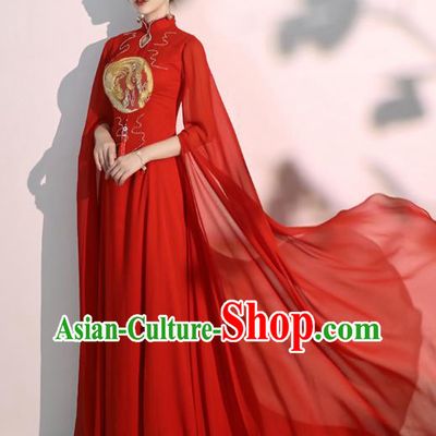 China Stage Show Red Full Dress Classical Dance Costume Catwalks Woman Clothing
