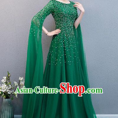 China Catwalks Woman Clothing Stage Show Green Full Dress Chorus Performance Water Sleeve Costume