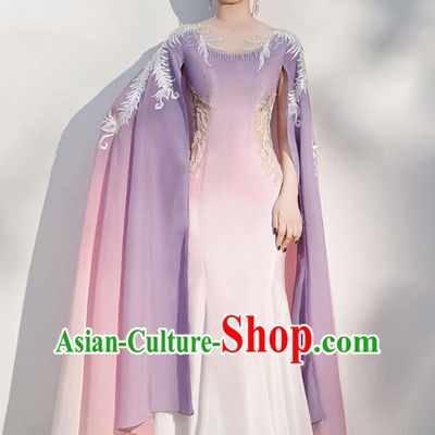 China Flowers Fairy Violet Full Dress Woman Chorus Costume Annual Meeting Compere Clothing