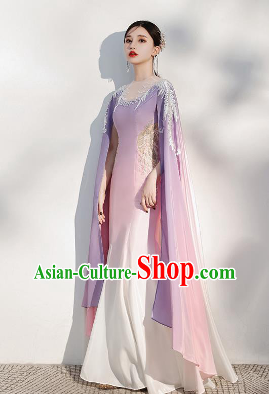 China Flowers Fairy Violet Full Dress Woman Chorus Costume Annual Meeting Compere Clothing China Flowers Fairy Violet Full Dress Woman Chorus Costume Annual Meeting Compere Clothing