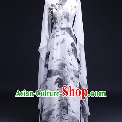 China Woman Classical Dance Costume Catwalks Performance Clothing Ink Painting Full Dress