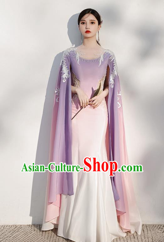 China Flowers Fairy Violet Full Dress Woman Chorus Costume Annual Meeting Compere Clothing China Flowers Fairy Violet Full Dress Woman Chorus Costume Annual Meeting Compere Clothing