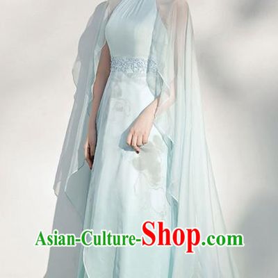 China Annual Meeting Compere Clothing Modern Dance Light Green Full Dress Woman Chorus Costume
