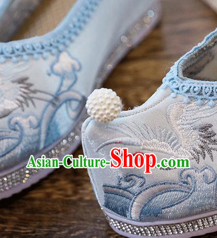 China Handmade Hanfu Blue Shoes Traditional Ming Dynasty Princess Shoes Embroidered Crane Shoes China Handmade Hanfu Blue Shoes Traditional Ming Dynasty Princess Shoes Embroidered Crane Shoes