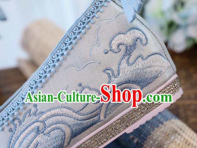 China Handmade Hanfu Blue Shoes Traditional Ming Dynasty Princess Shoes Embroidered Crane Shoes China Handmade Hanfu Blue Shoes Traditional Ming Dynasty Princess Shoes Embroidered Crane Shoes