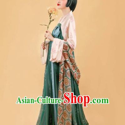 Traditional China Tang Dynasty Historical Costumes Ancient Court Beauty Green Hanfu Dress Clothing