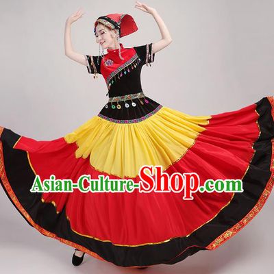 China Yi Minority Torch Festival Dress Guangxi Ethnic Performance Outfits Traditional Nationality Folk Dance Costumes and Headwear