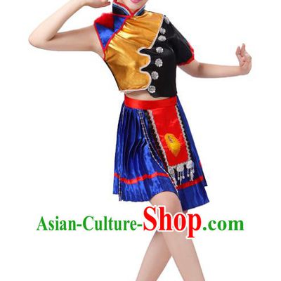 China Ethnic Performance Outfits Minority Folk Dance Dress Tujia Nationality Clothing