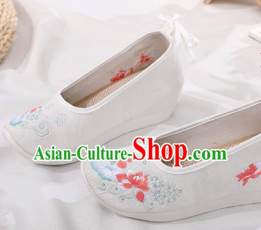 China Handmade Cloth Platform Shoes Traditional Embroidered Lotus White Shoes China Handmade Cloth Platform Shoes Traditional Embroidered Lotus White Shoes