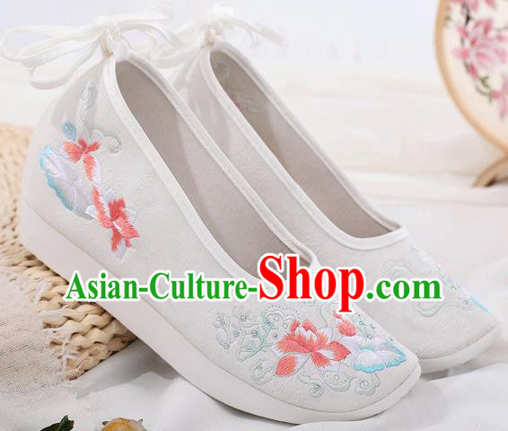 China Handmade Cloth Platform Shoes Traditional Embroidered Lotus White Shoes China Handmade Cloth Platform Shoes Traditional Embroidered Lotus White Shoes