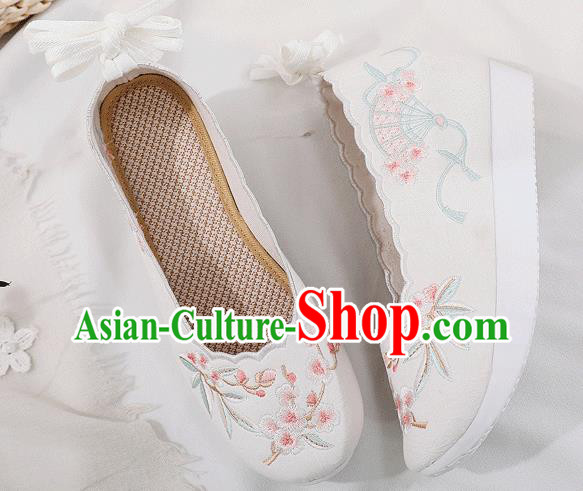 China Traditional Shoes Folk Dance Platform Shoes Embroidered Plum Fan White Cloth Shoes China Traditional Shoes Folk Dance Platform Shoes Embroidered Plum Fan White Cloth Shoes