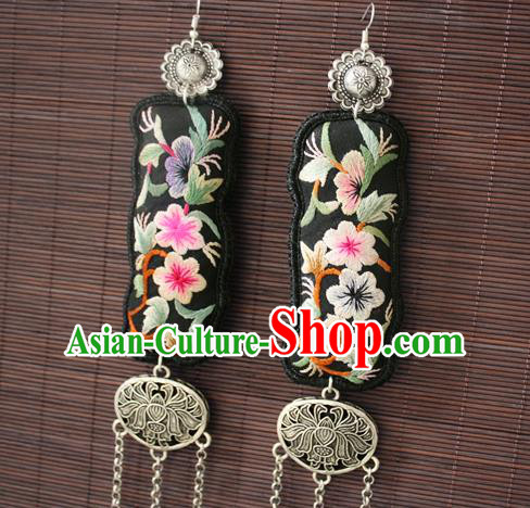 China Traditional Miao Nationality Embroidered Earrings National Cheongsam Silver Tassel Ear Accessories China Traditional Miao Nationality Embroidered Earrings National Cheongsam Silver Tassel Ear Accessories