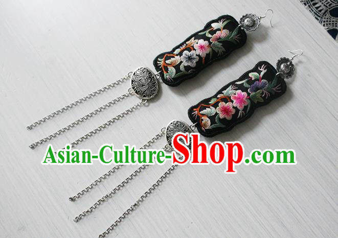 China Traditional Miao Nationality Embroidered Earrings National Cheongsam Silver Tassel Ear Accessories China Traditional Miao Nationality Embroidered Earrings National Cheongsam Silver Tassel Ear Accessories