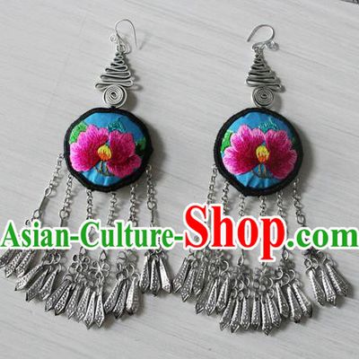 China National Cheongsam Ear Accessories Traditional Miao Nationality Ethnic Embroidered Peony Earrings