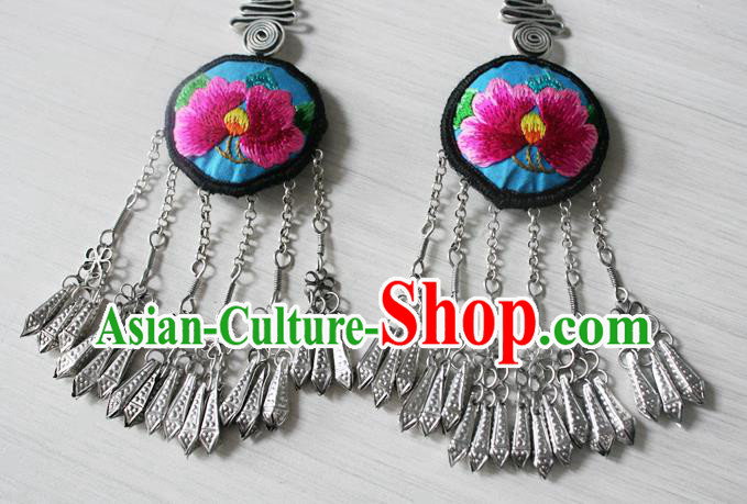 China National Cheongsam Ear Accessories Traditional Miao Nationality Ethnic Embroidered Peony Earrings China National Cheongsam Ear Accessories Traditional Miao Nationality Ethnic Embroidered Peony Earrings
