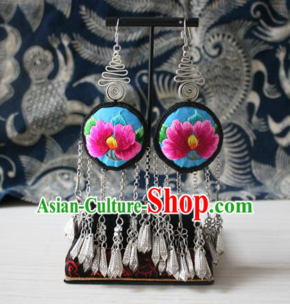 China National Cheongsam Ear Accessories Traditional Miao Nationality Ethnic Embroidered Peony Earrings China National Cheongsam Ear Accessories Traditional Miao Nationality Ethnic Embroidered Peony Earrings