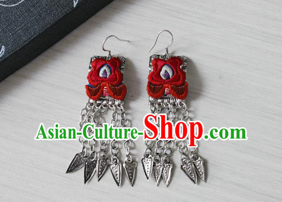 China National Embroidered Red Earrings Traditional Cheongsam Silver Tassel Ear Accessories China National Embroidered Red Earrings Traditional Cheongsam Silver Tassel Ear Accessories