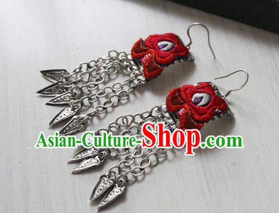 China National Embroidered Red Earrings Traditional Cheongsam Silver Tassel Ear Accessories China National Embroidered Red Earrings Traditional Cheongsam Silver Tassel Ear Accessories
