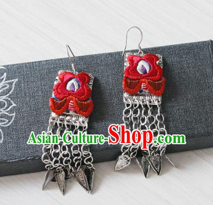 China National Embroidered Red Earrings Traditional Cheongsam Silver Tassel Ear Accessories China National Embroidered Red Earrings Traditional Cheongsam Silver Tassel Ear Accessories