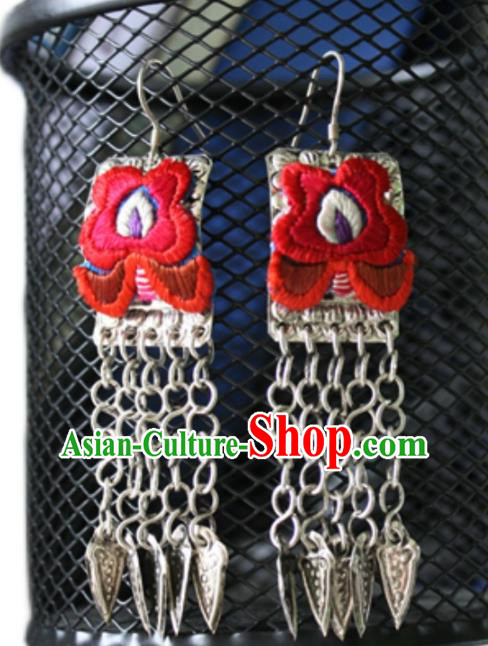 China National Embroidered Red Earrings Traditional Cheongsam Silver Tassel Ear Accessories China National Embroidered Red Earrings Traditional Cheongsam Silver Tassel Ear Accessories