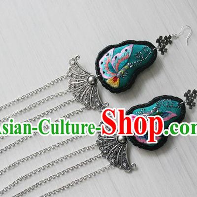 China National Guizhou Ethnic Silver Tassel Earrings Traditional Cheongsam Embroidered Butterfly Ear Accessories