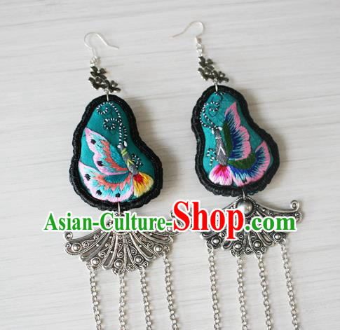 China National Guizhou Ethnic Silver Tassel Earrings Traditional Cheongsam Embroidered Butterfly Ear Accessories China National Guizhou Ethnic Silver Tassel Earrings Traditional Cheongsam Embroidered Butterfly Ear Accessories