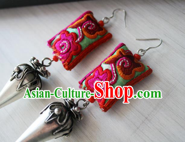 China National Guizhou Miao Silver Earrings Traditional Cheongsam Embroidered Ear Accessories China National Guizhou Miao Silver Earrings Traditional Cheongsam Embroidered Ear Accessories