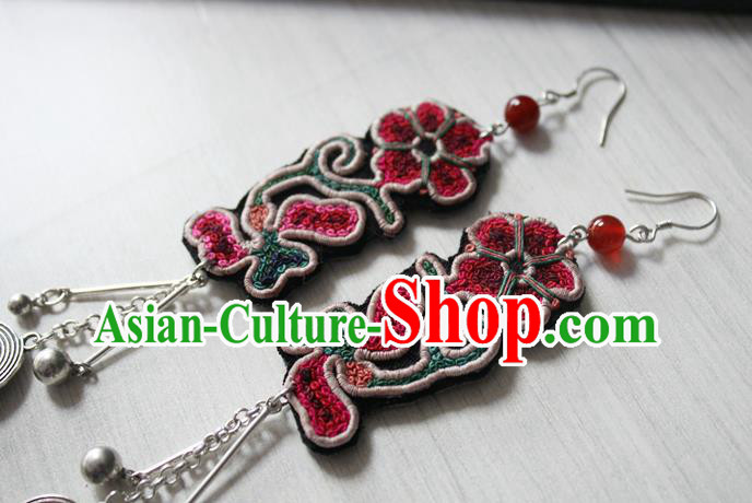 China Guizhou Ethnic Miao Silver Earrings Traditional Cheongsam Embroidered Ear Accessories China Guizhou Ethnic Miao Silver Earrings Traditional Cheongsam Embroidered Ear Accessories