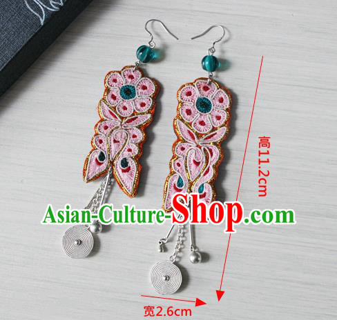 China Ethnic Woman Silver Earrings Traditional Cheongsam Embroidered Butterfly Flower Ear Accessories China Ethnic Woman Silver Earrings Traditional Cheongsam Embroidered Butterfly Flower Ear Accessories