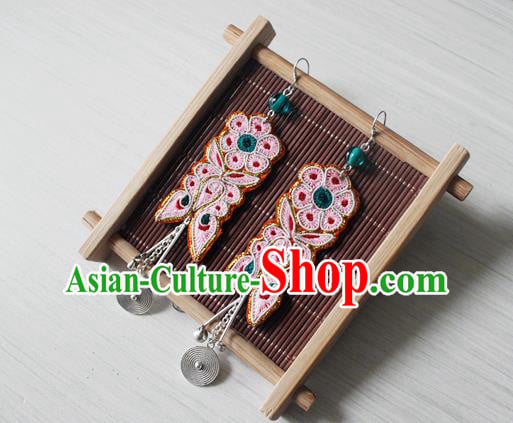 China Ethnic Woman Silver Earrings Traditional Cheongsam Embroidered Butterfly Flower Ear Accessories China Ethnic Woman Silver Earrings Traditional Cheongsam Embroidered Butterfly Flower Ear Accessories