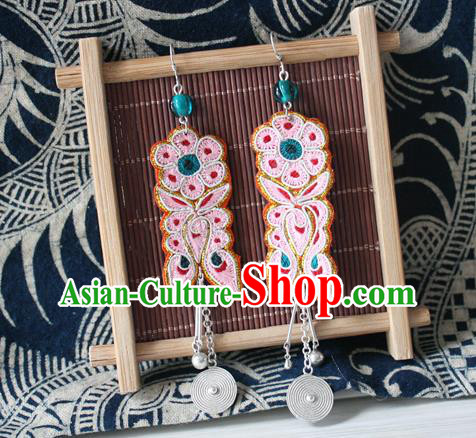 China Ethnic Woman Silver Earrings Traditional Cheongsam Embroidered Butterfly Flower Ear Accessories China Ethnic Woman Silver Earrings Traditional Cheongsam Embroidered Butterfly Flower Ear Accessories