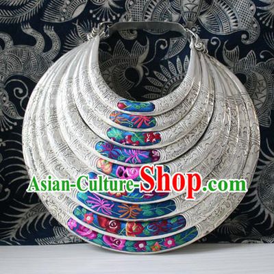 Chinese Hmong Ethnic Stage Performance Jewelry Accessories Handmade Silver Carving Necklet