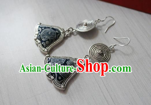 China Traditional Miao Nationality Woman Ear Accessories Guizhou Hmong Ethnic Silver Earrings China Traditional Miao Nationality Woman Ear Accessories Guizhou Hmong Ethnic Silver Earrings
