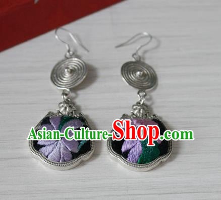 China Traditional Miao Nationality Embroidered Ear Accessories Handmade Guizhou Hmong Ethnic Silver Earrings China Traditional Miao Nationality Embroidered Ear Accessories Handmade Guizhou Hmong Ethnic Silver Earrings