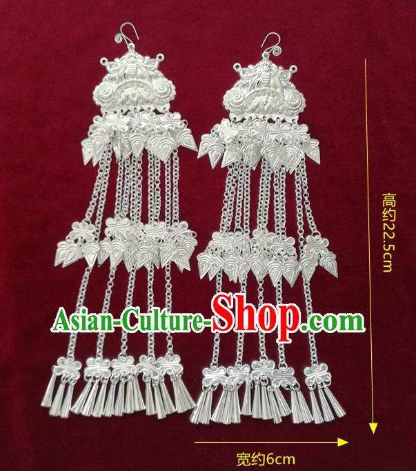 China Handmade Guizhou Miao Ethnic Earrings Traditional Hmong Nationality Silver Tassel Ear Accessories China Handmade Guizhou Miao Ethnic Earrings Traditional Hmong Nationality Silver Tassel Ear Accessories