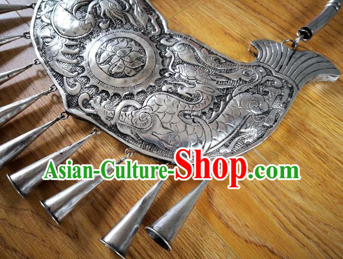 Chinese Miao Ethnic Wedding Jewelry Accessories Handmade Hmong Silver Carving Dragon Phoenix Necklet Chinese Miao Ethnic Wedding Jewelry Accessories Handmade Hmong Silver Carving Dragon Phoenix Necklet