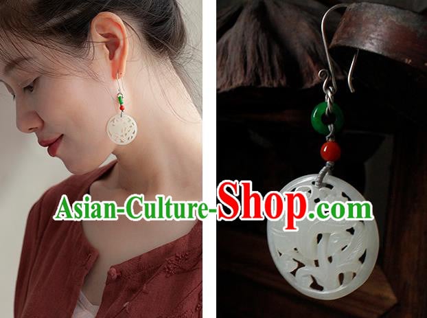 China Handmade National Carving Orchid Earrings Traditional Cheongsam Jade Ear Accessories China Handmade National Carving Orchid Earrings Traditional Cheongsam Jade Ear Accessories