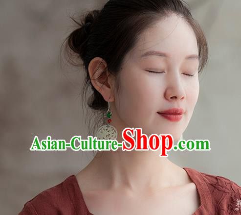 China Handmade National Carving Orchid Earrings Traditional Cheongsam Jade Ear Accessories China Handmade National Carving Orchid Earrings Traditional Cheongsam Jade Ear Accessories