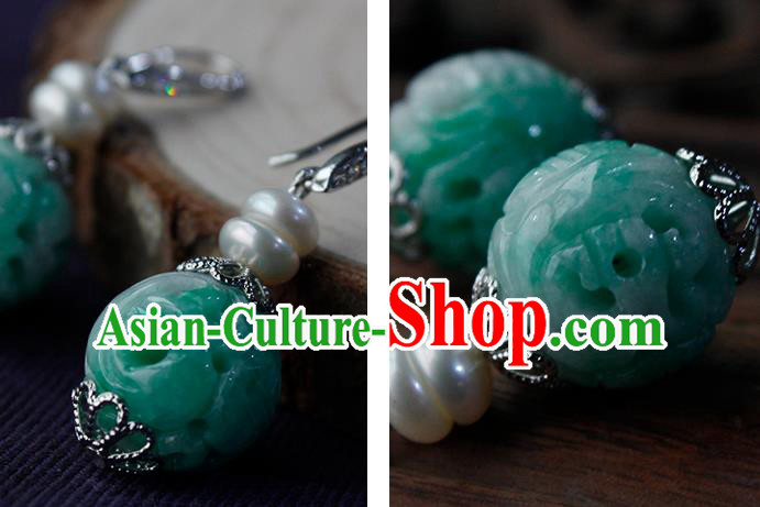 China Handmade National Jadeite Carving Earrings Traditional Cheongsam Pearls Ear Jewelry China Handmade National Jadeite Carving Earrings Traditional Cheongsam Pearls Ear Jewelry