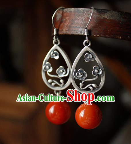 China Handmade National Agate Bead Earrings Traditional Cheongsam Silver Cloud Jewelry China Handmade National Agate Bead Earrings Traditional Cheongsam Silver Cloud Jewelry