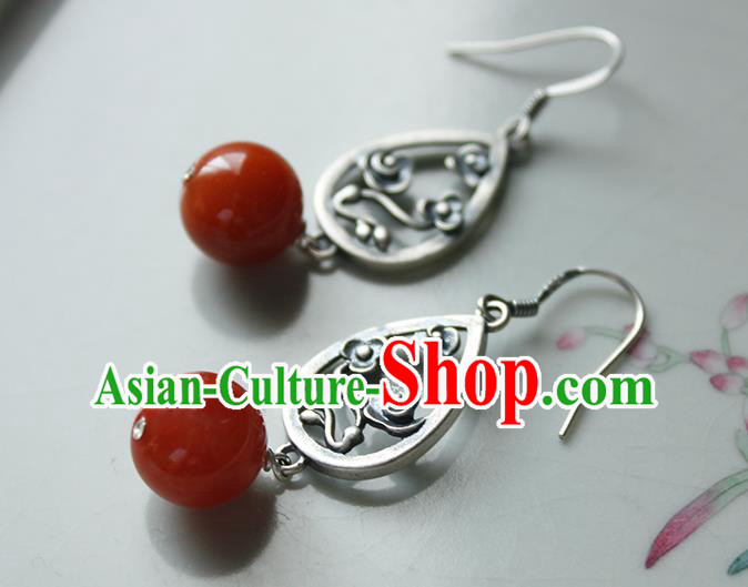China Handmade National Agate Bead Earrings Traditional Cheongsam Silver Cloud Jewelry China Handmade National Agate Bead Earrings Traditional Cheongsam Silver Cloud Jewelry