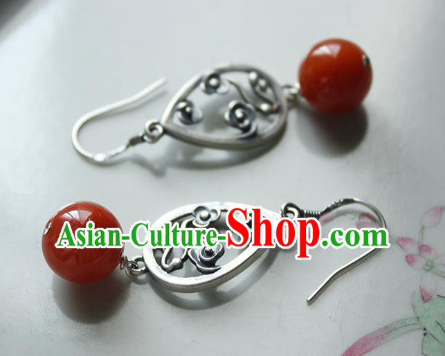 China Handmade National Agate Bead Earrings Traditional Cheongsam Silver Cloud Jewelry China Handmade National Agate Bead Earrings Traditional Cheongsam Silver Cloud Jewelry