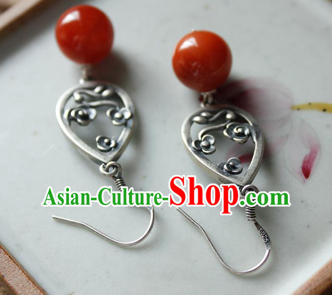 China Handmade National Agate Bead Earrings Traditional Cheongsam Silver Cloud Jewelry China Handmade National Agate Bead Earrings Traditional Cheongsam Silver Cloud Jewelry